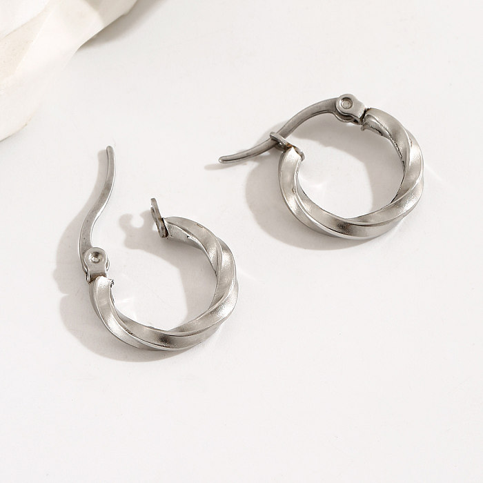 1 paire de boucles d'oreilles créoles en acier inoxydable plaqué or blanc 18 carats, style simple