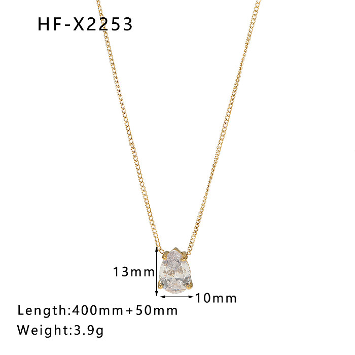 1 PCs Stainless Steel  18K Gold Plating Water Drop Shape White Emerald Zircon Pendant Necklace
