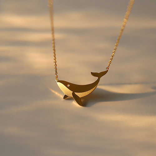 Xl479 Whale Ocean Style Childlike Vacation Bohemian Cartoon Necklace Clavicle Chain Stainless Steel 18K Gold Plating