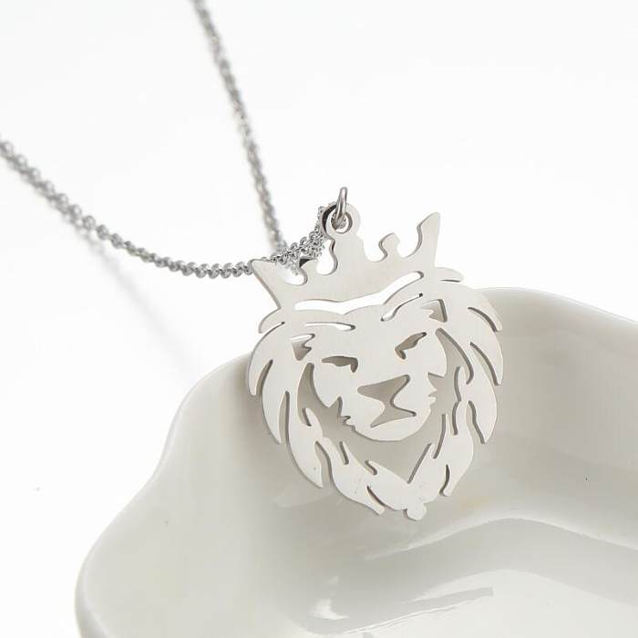 1 Piece Retro Lion Stainless Steel  Hollow Out Pendant Necklace