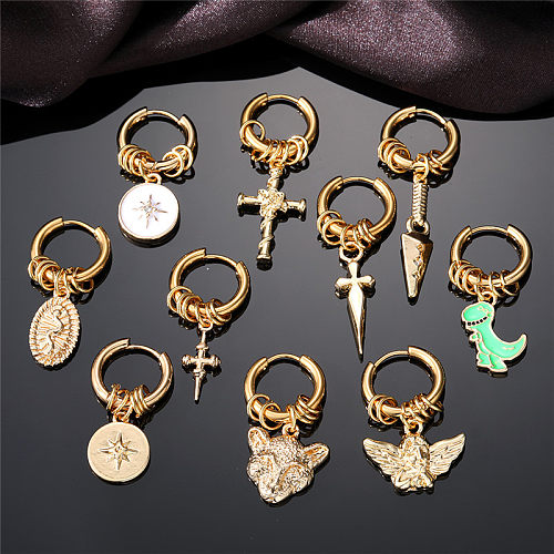 Boucles d'oreilles pendantes en acier inoxydable, Style Punk Cool, Animal, croix, serpent, placage d'émail, incrustation de Zircon, 1 pièce