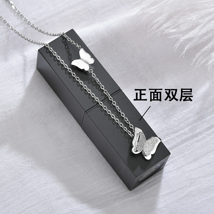 South Korea  New Exquisite Simple Small Butterfly Necklace Stainless Steel Super Fairy Frosted Double Clavicle Necklace Wholesale jewelry