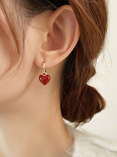 1 paire de boucles d'oreilles élégantes et romantiques en forme de cœur, plaquées en acier inoxydable, cuivre et or