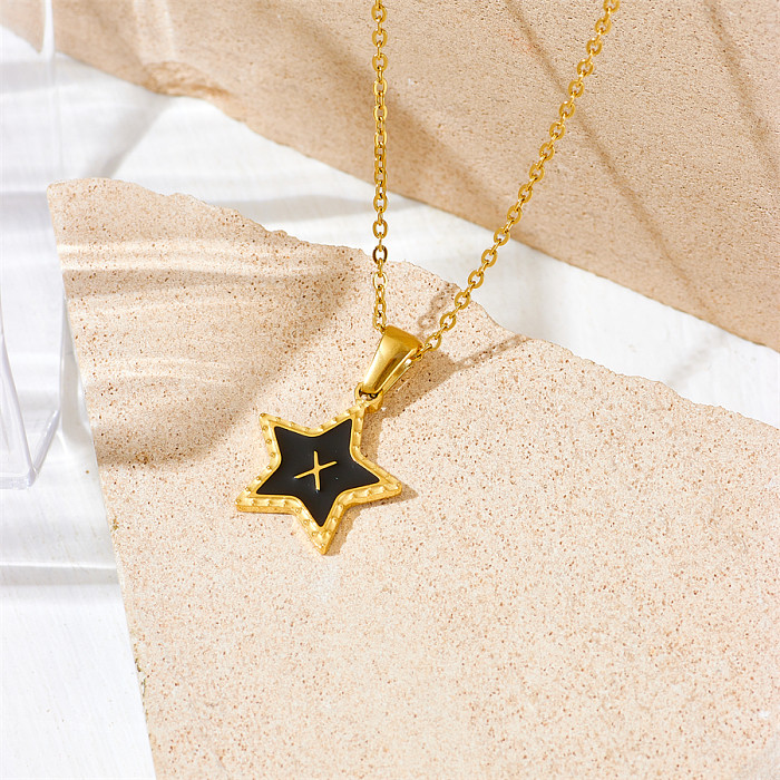 Estilo simples carta estrela chapeamento de aço inoxidável colar pingente banhado a ouro