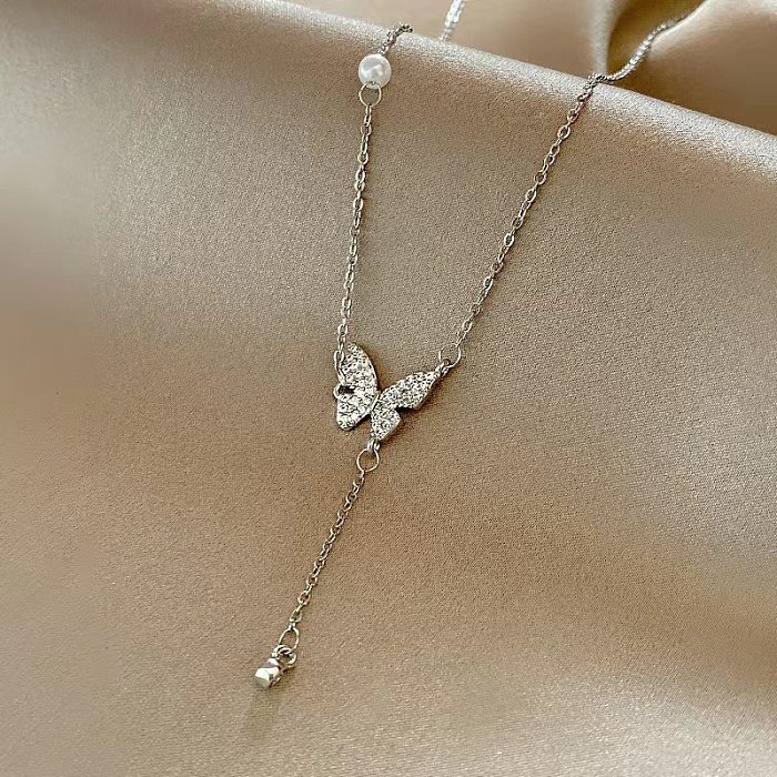 Fashion Letter Heart Shape Stainless Steel Inlay Zircon Pendant Necklace 1 Piece