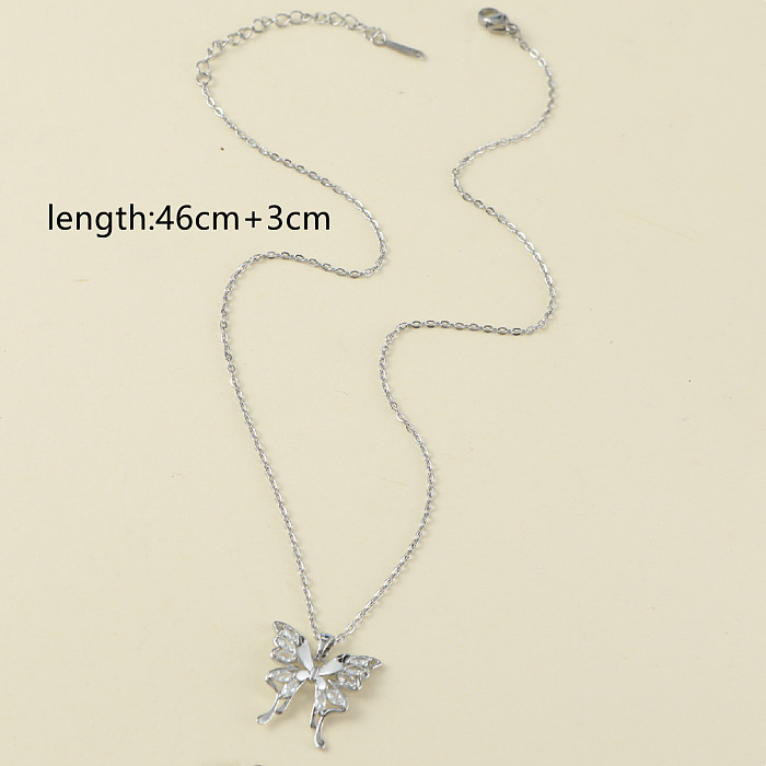 Fairy Style Roman Style Butterfly Stainless Steel  Stainless Steel Inlay Zircon Pendant Necklace