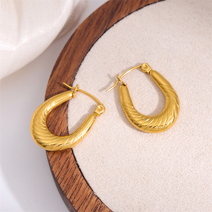 1 Pair Retro Simple Style U Shape Oval Plating Stainless Steel  18K Gold Plated Earrings