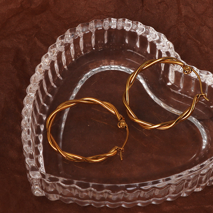 1 paire de boucles d'oreilles créoles en acier inoxydable plaqué or 14 carats, style moderne, décontracté, style classique, couleur unie