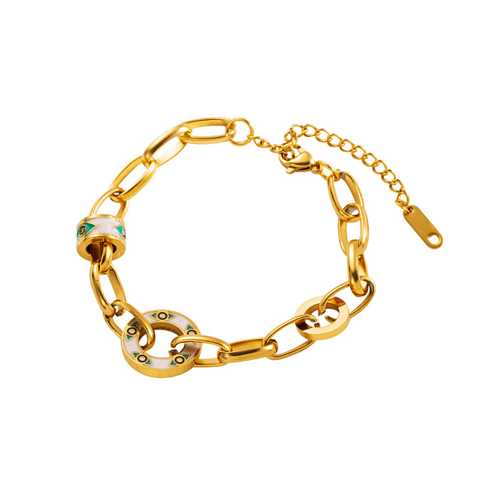Lässige, süße, schlichte, runde herzförmige Armbänder aus Titanstahl mit vergoldeter Beschichtung