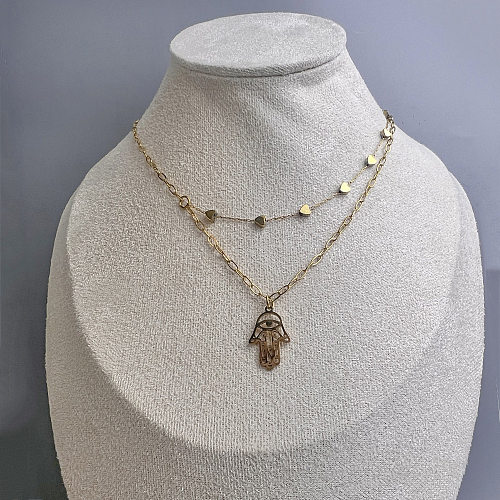Retro Novelty Devil'S Eye Hand Of Fatima Butterfly Stainless Steel  Toggle Enamel Plating 18K Gold Plated Layered Necklaces