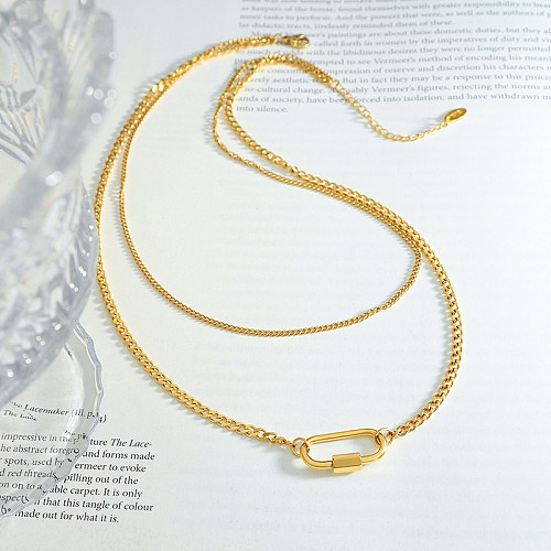 1 Stück schlichte, ovale, geschichtete Halsketten aus Edelstahl