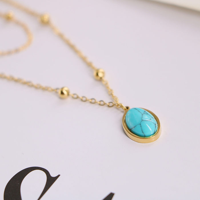 Wholesale Vintage Style Leaf Oval Stainless Steel Turquoise Layered Necklaces