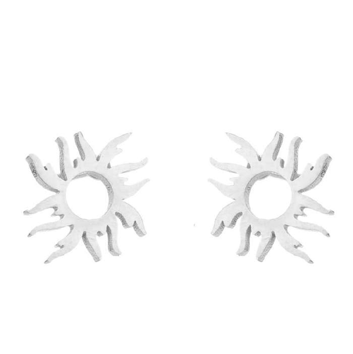 1 paire de clous d'oreilles plaqués soleil en acier inoxydable, Style Simple