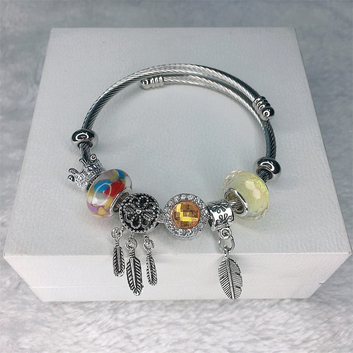 Vacation Leaf Dreamcatcher Crown Stainless Steel Alloy Resin Rhinestones Bangle In Bulk