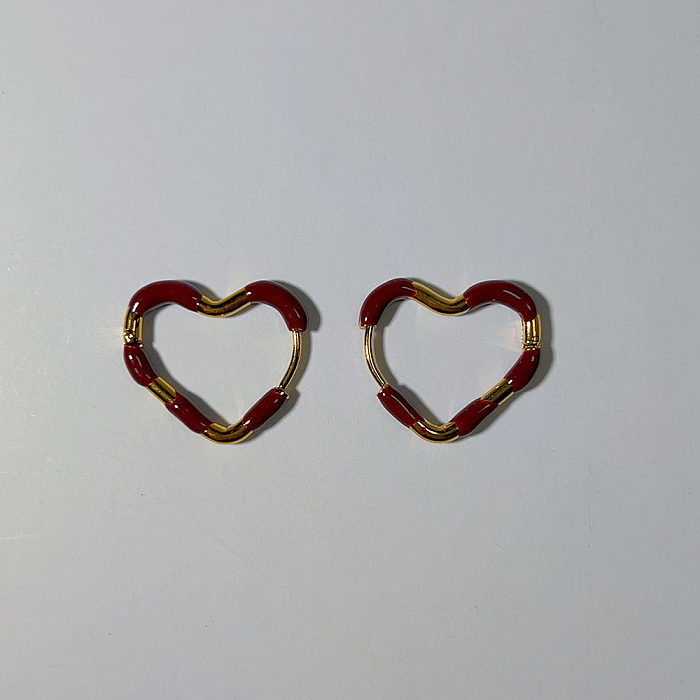 1 paire de boucles d'oreilles plaquées or en acier inoxydable, Style Simple, en forme de cœur