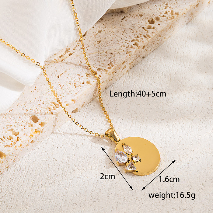 IG Style Casual Classic Style Round Stainless Steel  Plating Inlay Zircon 18K Gold Plated Pendant Necklace