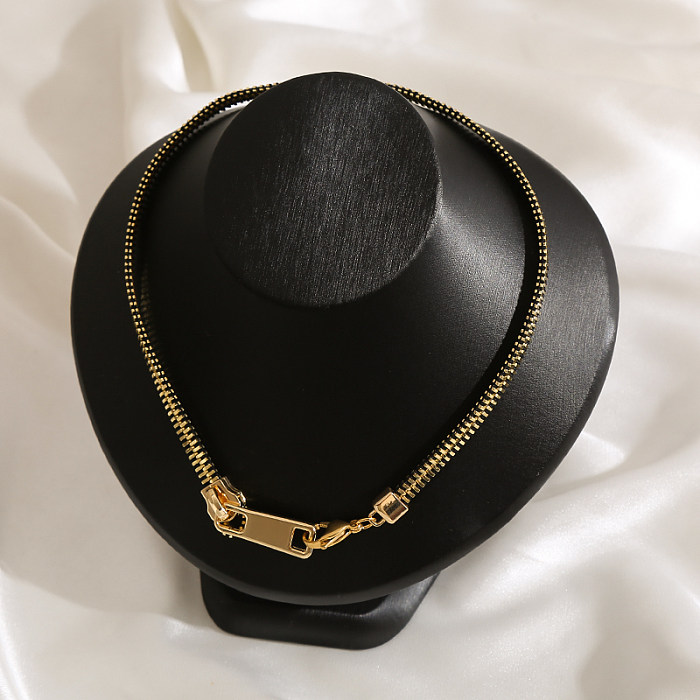 Retro Zipper Ball Stainless Steel Plating Gold Plated Necklace