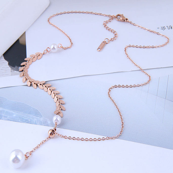 Fashion Geometric Pearl Stainless Steel Necklace Wholesale