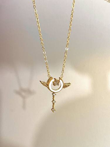 1 Piece Fashion Rabbit Flower Key Stainless Steel  Plating Inlay Shell Zircon Pendant Necklace