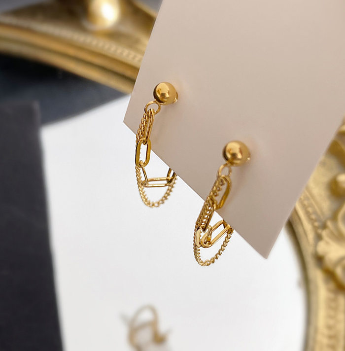 Wholesale Double-layer Chain Back Hanging Stainless Steel 18K Gold Plated Ear Stud Earrings