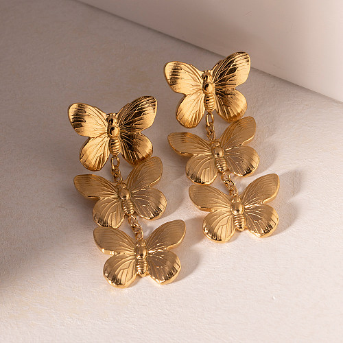 1 Paar IG-Stil-Ohrhänger mit Schmetterlingsbeschichtung aus Edelstahl mit 18-Karat-Vergoldung