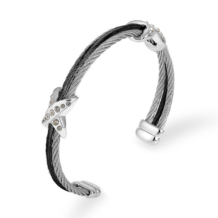 Brazalete simple de diamantes artificiales de acero inoxidable con bloque de color de estilo a granel