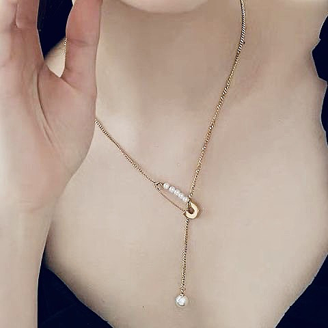 Modern Style Streetwear Geometric Stainless Steel  Imitation Pearl Plating Gold Plated Pendant Necklace