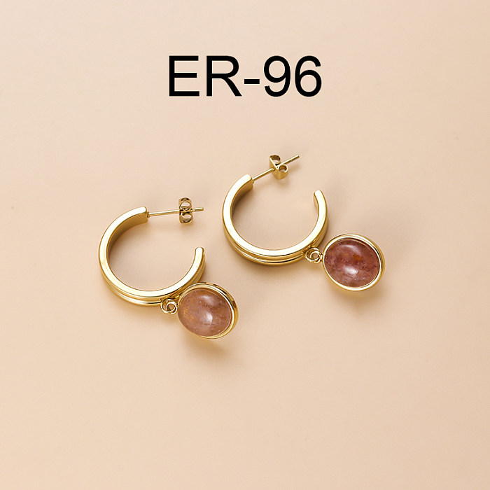 Pendientes colgantes de circonita y perlas naturales chapados en acero inoxidable geométricos de estilo vintage 1 par