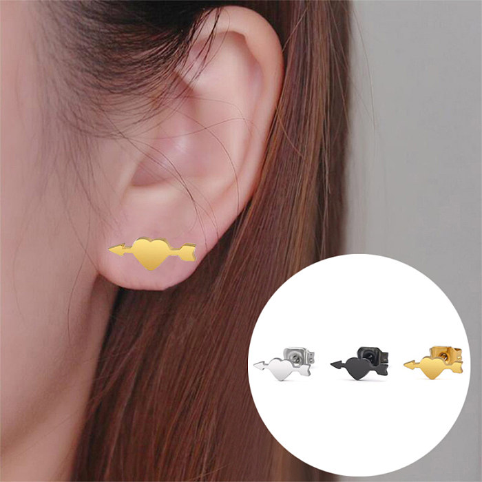 1 Pair Luxurious Simple Style Heart Shape Arrow Polishing Plating Stainless Steel  18K Gold Plated Ear Studs