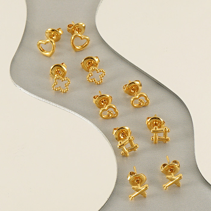 1 par de brincos geométricos de aço inoxidável estilo simples banhados a ouro 18K