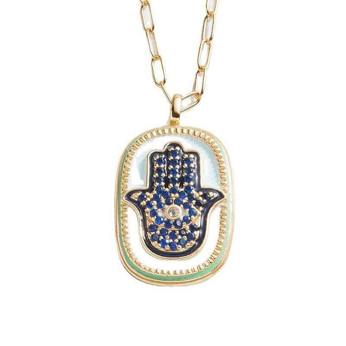 Casual Simple Style Palm Stainless Steel  Plating Inlay Zircon 18K Gold Plated Pendant Necklace