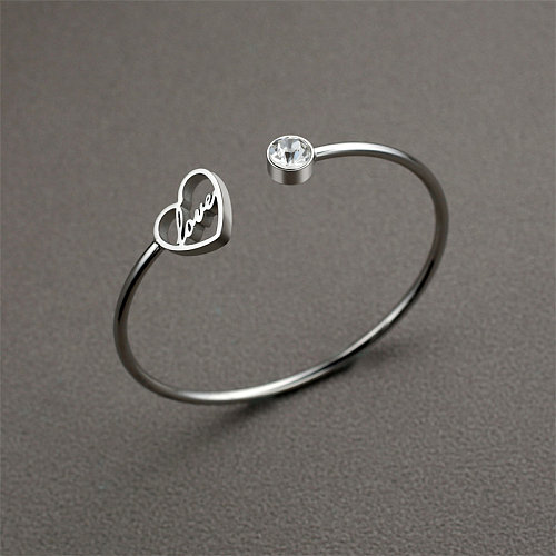 Casual estilo simples estilo clássico amor formato de coração aço inoxidável titânio zircão pulseiras a granel