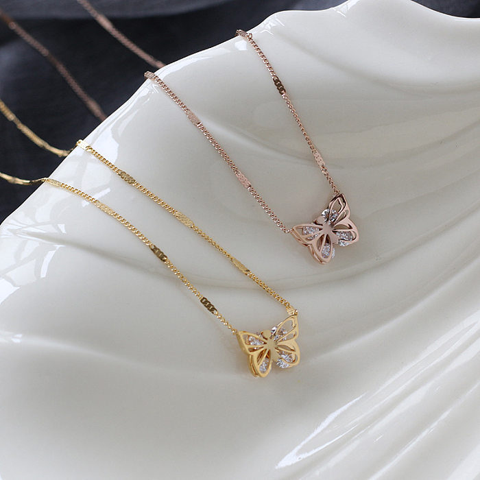 Wholesale Zircon Hollow Butterfly Stainless Steel Necklace jewelry