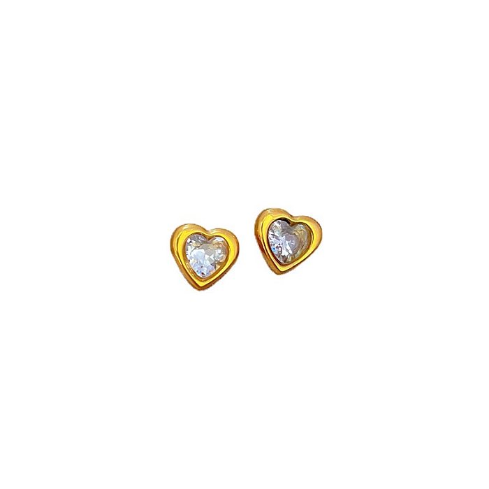 1 par de pendientes de circón con incrustaciones de acero inoxidable en forma de corazón de estilo Simple