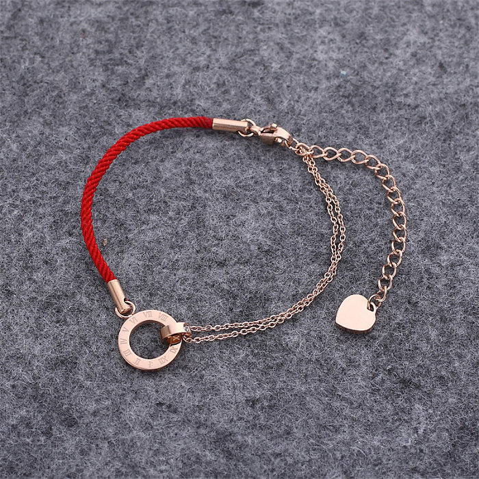 Casual Simple Style Classic Style Letter Heart Shape Stainless Steel Titanium Steel Polishing Plating Inlay Artificial Diamond Rose Gold Plated Bracelets