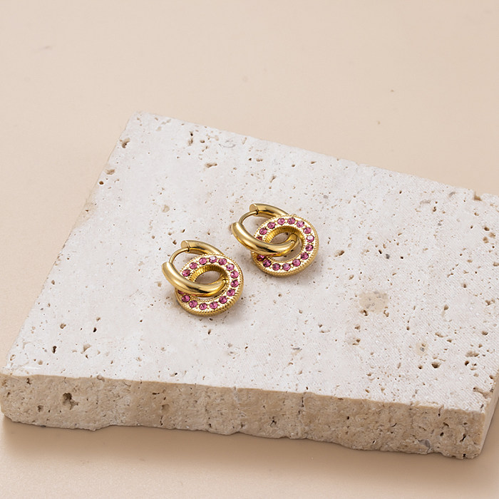 1 par de aretes chapados en oro de 18K con incrustaciones de circonio y flor de ojo redondo elegante y Glam