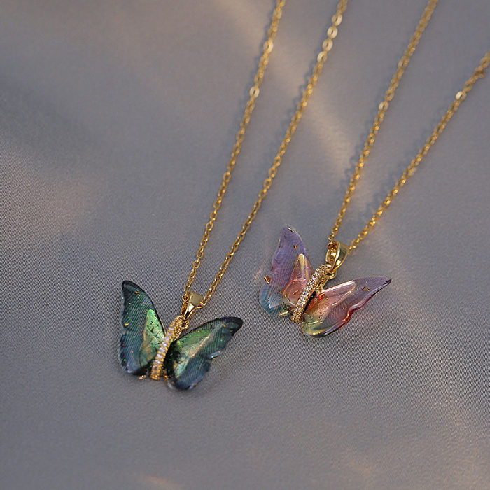 Süße Schmetterlings-Anhänger-Halskette aus Edelstahl mit Zirkon-Anhänger