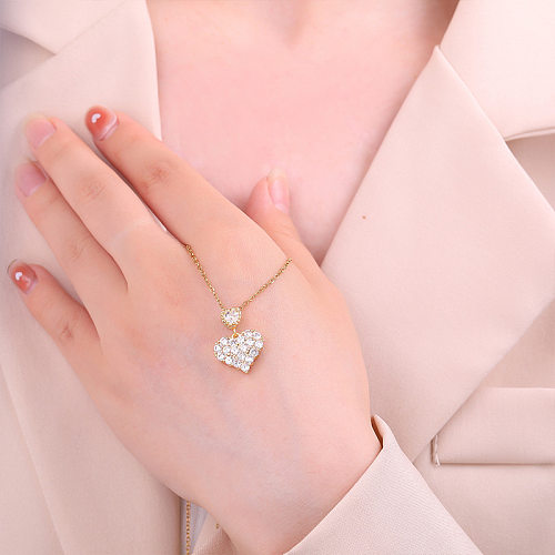 Casual Simple Style Heart Shape Stainless Steel Copper Inlay Zircon Pendant Necklace