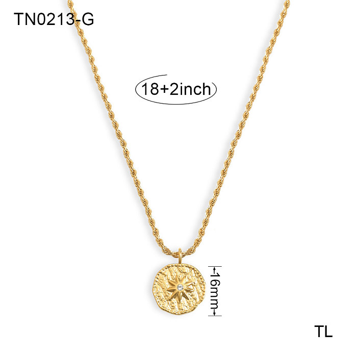 Classical Retro Simple Style Star Stainless Steel  Plating Three-dimensional Inlay Crystal Rhinestones 18K Gold Plated Pendant Necklace