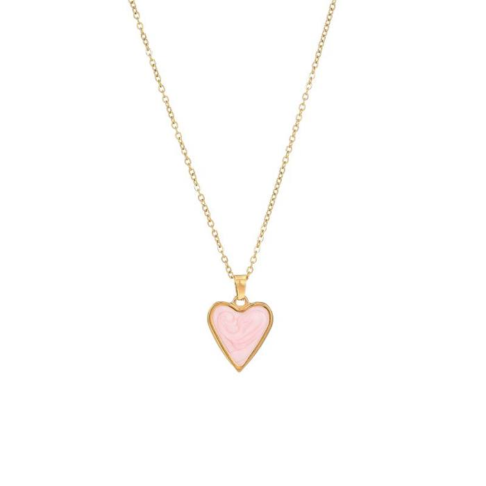 Luxuoso formato de coração em aço inoxidável esmaltado colar com pingente banhado a ouro 18K