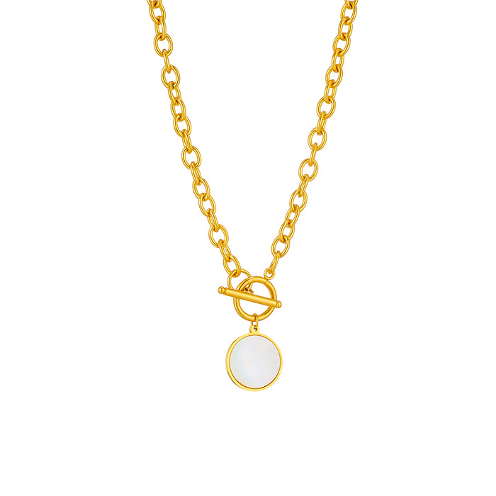Simple Style Round Stainless Steel Toggle Plating Chain 18K Gold Plated Pendant Necklace
