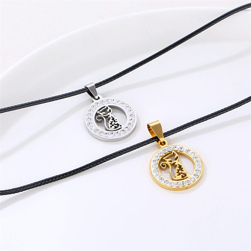 Simple Style Animal Stainless Steel Plating Inlay Artificial Diamond Pendant Necklace