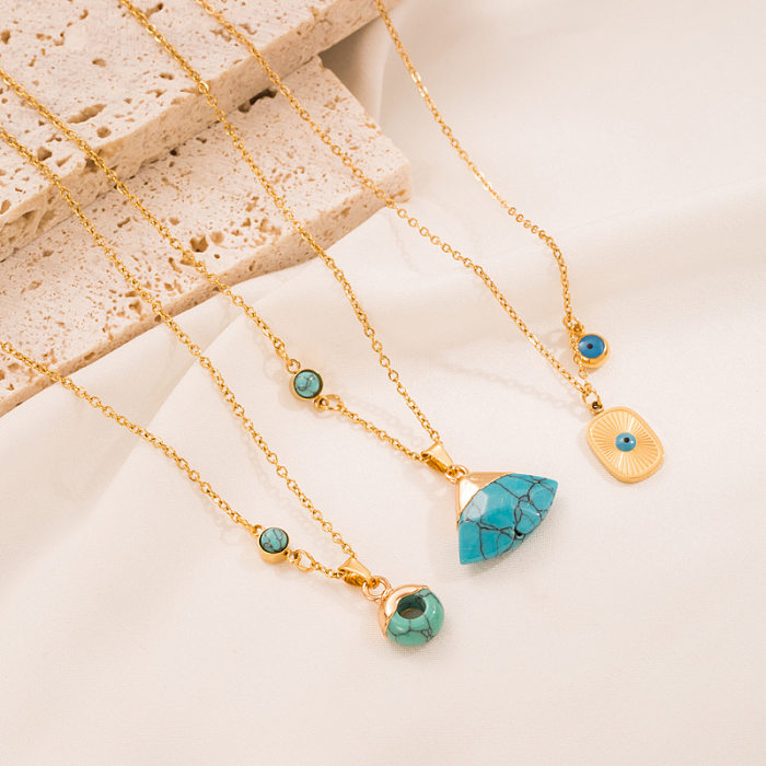 Fashion Geometric Stainless Steel Plating Turquoise Pendant Necklace 1 Piece