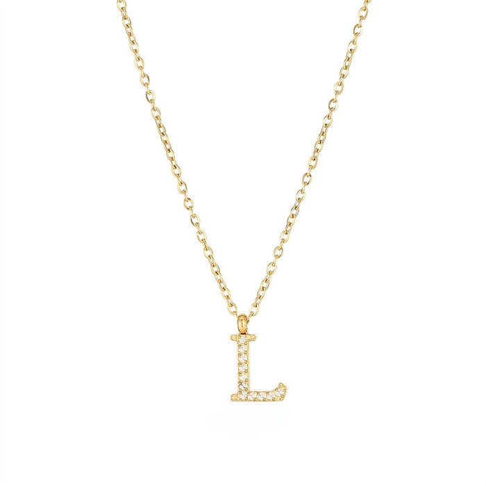 Collier pendentif plaqué or blanc avec incrustation de placage en acier inoxydable avec lettre de Style Simple