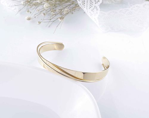 Simple Style Round Stainless Steel Plating Inlay Zircon Gold Plated Bangle