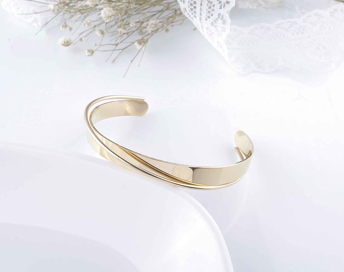 Simple Style Round Stainless Steel Plating Inlay Zircon Gold Plated Bangle