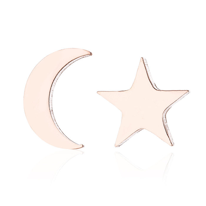 Fashion Star Moon Stainless Steel  Asymmetrical Plating Ear Studs 1 Pair