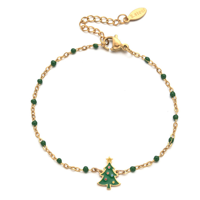 Atacado estilo desenho animado árvore de Natal fofa pulseiras banhadas a ouro com revestimento esmaltado de aço inoxidável