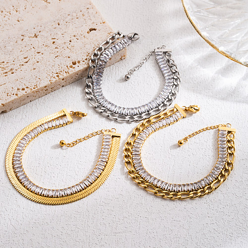 Bracelets plaqués or 18 carats avec zircon double couche en acier inoxydable rectangulaire de style classique de style IG