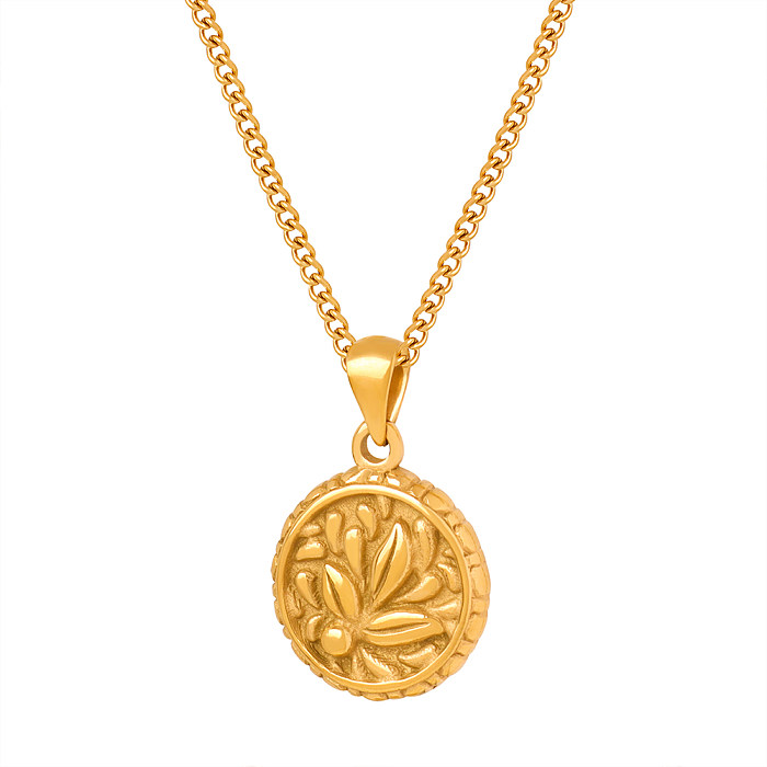 Simple Style Commute Round Stainless Steel Plating 18K Gold Plated Pendant Necklace